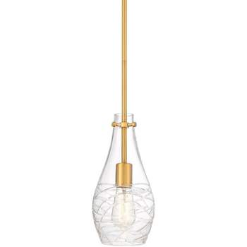 Possini Euro Design Soft Gold Mini Pendant 5 1/2" Wide Modern Swirl Textured Clear Glass Shade Fixture for Dining Room House Foyer