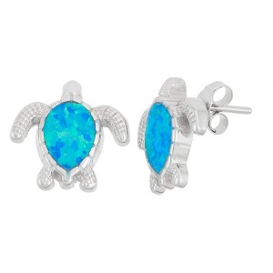 Opalata Sterling Silver, Blue Inlay Opal Turtle Earrings - Blue - 1 of 2