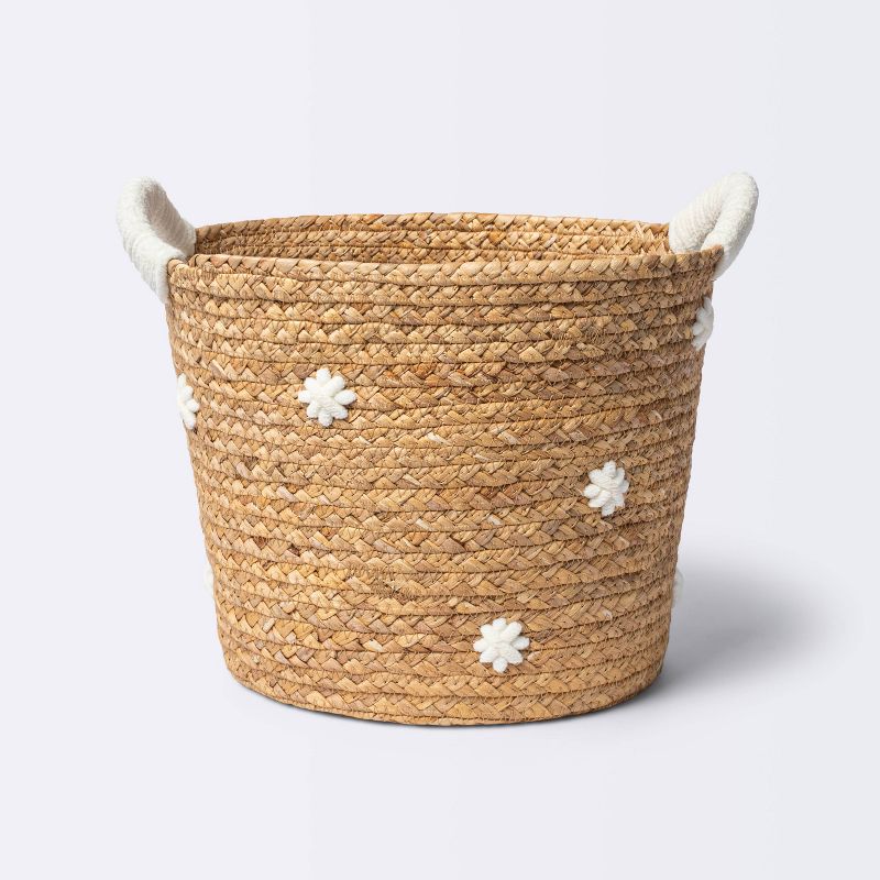 Braided Water Hyacinth with Tufted Embroidery Medium Round Storage Basket - Cloud Island&#8482;, 1 of 6