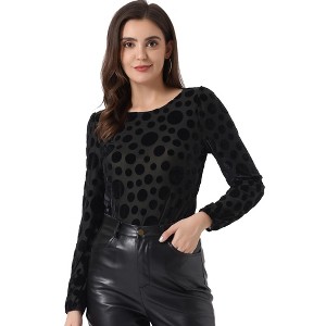 Allegra K Women's Polka Dots Burn-Out Long Sleeve Velvet Top - 1 of 4