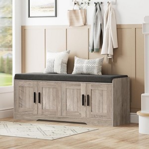 Comfort & Storage Combined: 2-Tier Entryway Bench with Plush Cushion - Features Open Shelf for Easy Shoe Organization - 1 of 4