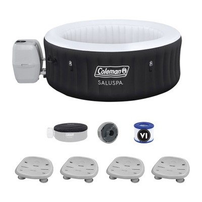 Coleman SaluSpa AirJet Inflatable Round Hot Tub with 60 Soothing Jets with 4 Pack of Bestway SaluSpa Underwater Non Slip Pool/Spa Seat