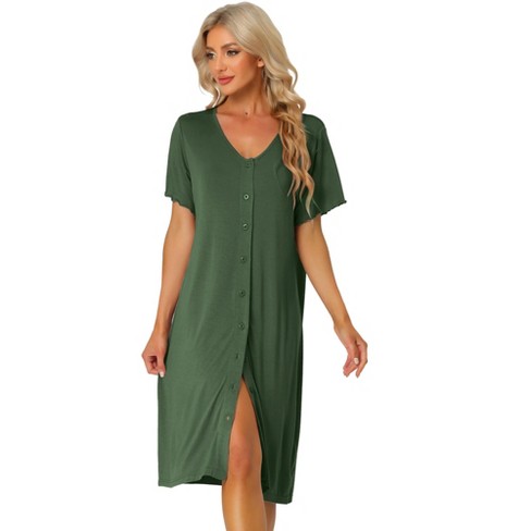 Cheibear Womens Modal Nightshirt Soft Button Down Nightgown Short Sleeve  Pajama Sleepshirt Army Green Small : Target