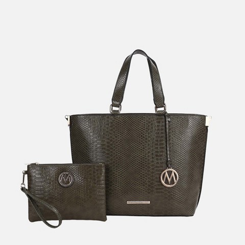 MKF Collection Beryl Python-embossed Women’s Tote Bag with Wristlet by Mia K - Olive
