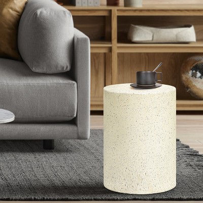 Off-White and Gray Speckled Cement Round Patio Side Table
