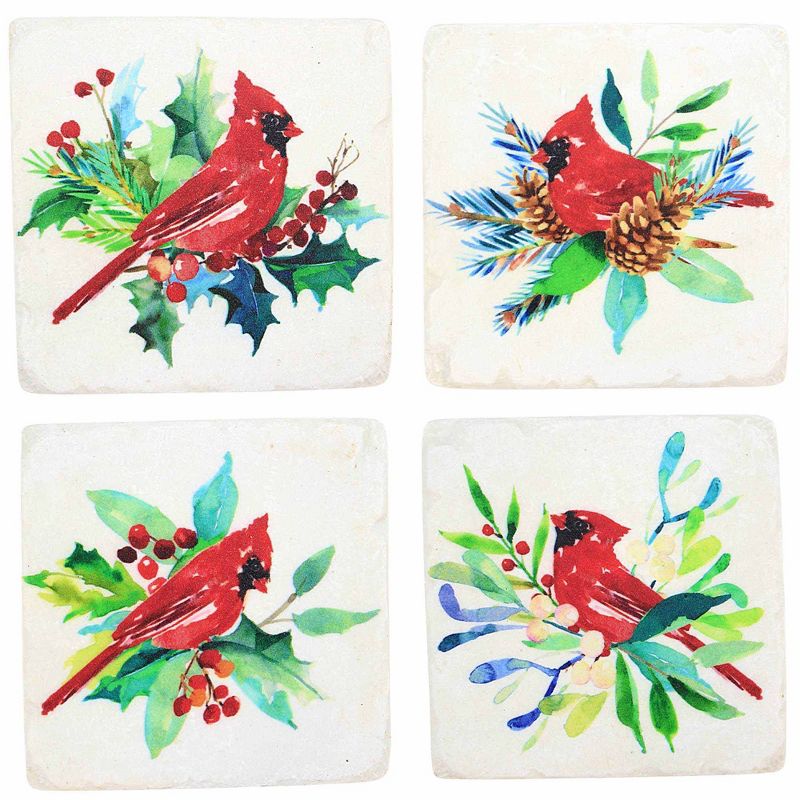 Ganz 3.75 In Cardinal Coaster Set Holly Red Birds Coasters, 1 of 6