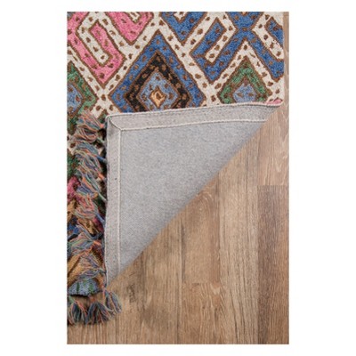 Multicolor Geometric Tufted Wool Area Rug with Fringe