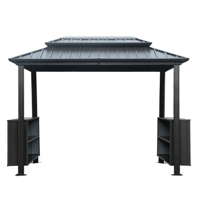 6x10FT Hardtop Grill Gazebo,Double Galvanized Steel Roof BBQ Canopy with Storage Cabinets And Ceiling Hooks-Maison Boucle
