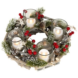 Northlight Frosted Pine Cones, Berries and Stars Christmas Glass Votive Candle Holder - 9" - 1 of 4