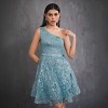 Nmoder   ‌One-Shoulder Prom Dress‌ – European & American Summer Sleeveless Short Dress for Birthday Parties & Special Occasions.Blue,S Size - 3 of 4