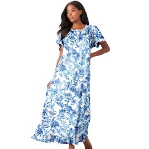 Dreams & Co. Plus Size Long Floral Print Cotton Gown - 1 of 4