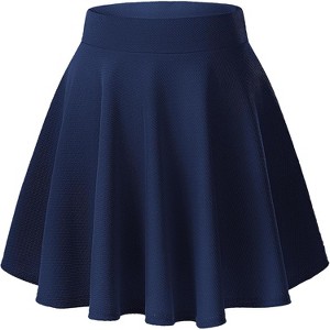Women's Basic Stretch Flared Skater Skirt - Versatile Casual Mini Skirt for Effortless Style Navy Blue Navy Blue Medium - 1 of 4