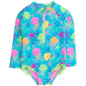 RuffleButts Girls UPF50+ Sun Protection Long Sleeve Rash Guard One Piece - 1 of 2