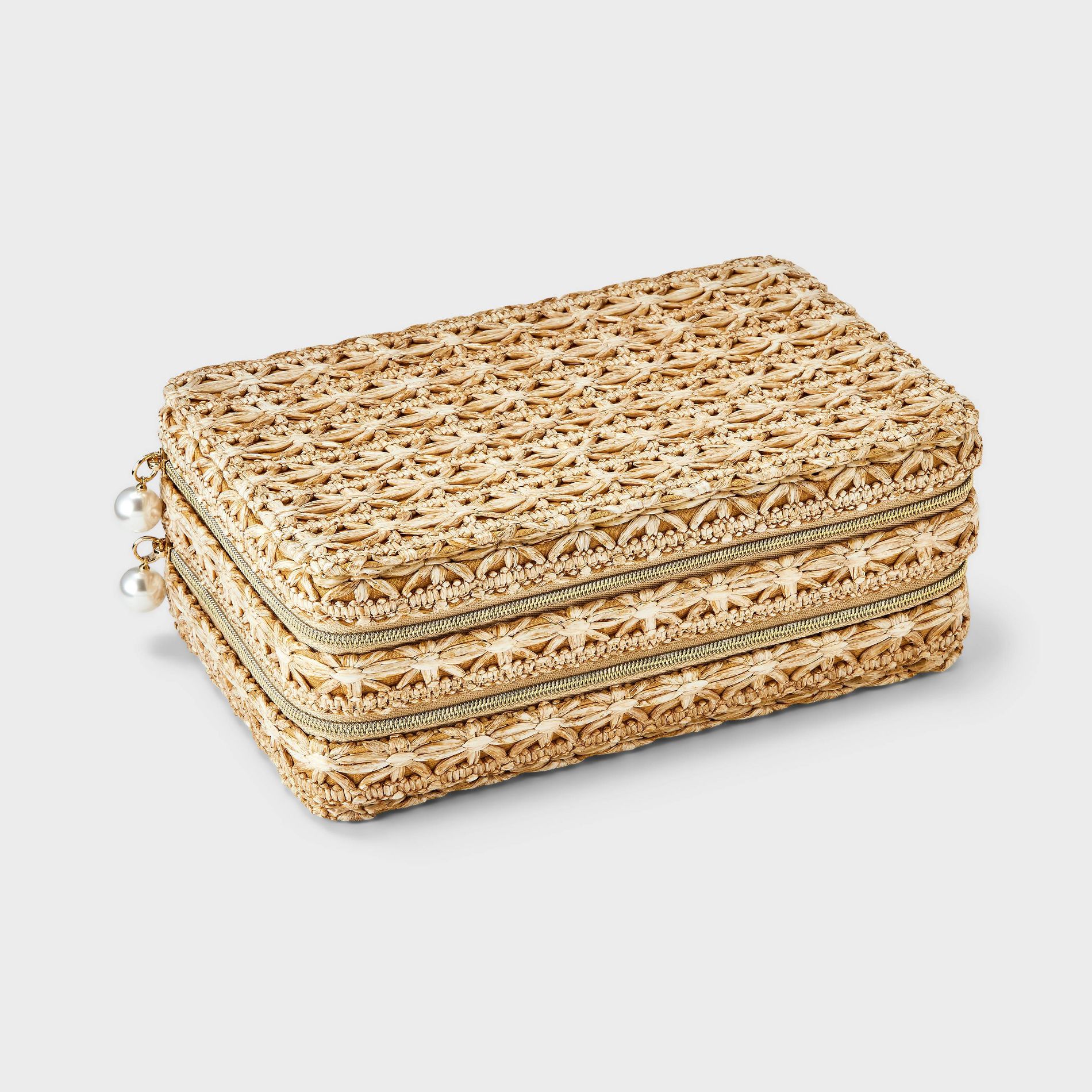 3-Layer Jewelry Case with Faux Rattan - A New Day™ Tan