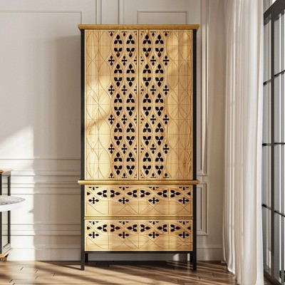 Homsee Carved Display Storage Cabinet with Intricate Design Bookshelves Curio Bookshelf
