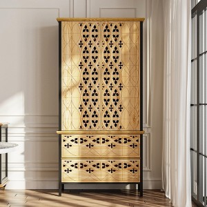 Homsee Carved Display Storage Cabinet with Intricate Design Bookshelves Curio Bookshelf - 1 of 4