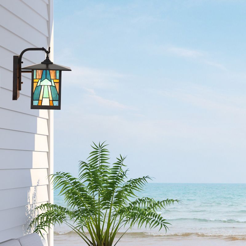 11.75&#34; 1-Light Aqua Mission Style Outdoor Wall Lantern Sconce Bronze - River of Goods, 4 of 11