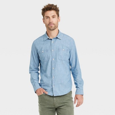 Denim button up shirt men best sale