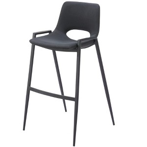 HomeRoots Set of Two 30" Black Faux Leather And Steel Low Back Bar Height Bar Chairs - 1 of 4