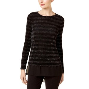 I.N.C International Concepts Womens Metallic Stripe Pullover Blouse, Black, Medium - 1 of 1