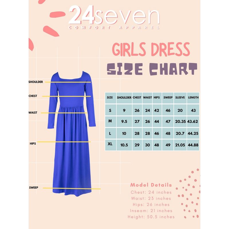 24seven Comfort Apparel Girls Long Sleeve Pleated Maxi Dress Solid Color, 4 of 5