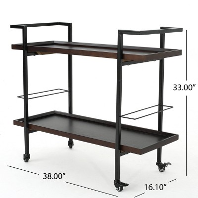 Gerard Dark Walnut and Black Industrial Bar Cart with Storage
