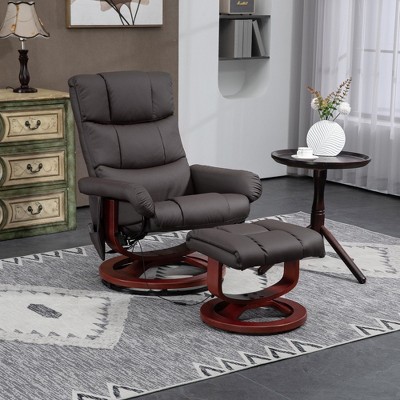 CIPACHO Swivel Recliner with Ottoman Massage, Recliner Chair and Ottoman, Faux Leather Reclining Chair with Remote, Brown