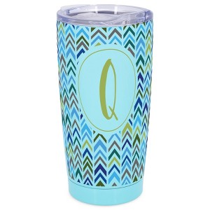 Elanze Designs Q Monogram Herringbone Arrows Wrap-Around Design 20 Ounce Stainless Steel On-The-Go Coffee Mug, Thermal Travel Tumbler with Leak - 1 of 4