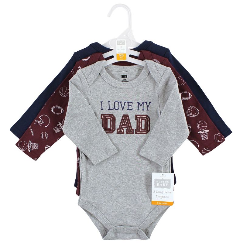 Hudson Baby Infant Boy Cotton Long-Sleeve Bodysuits, Love Dad, 2 of 6
