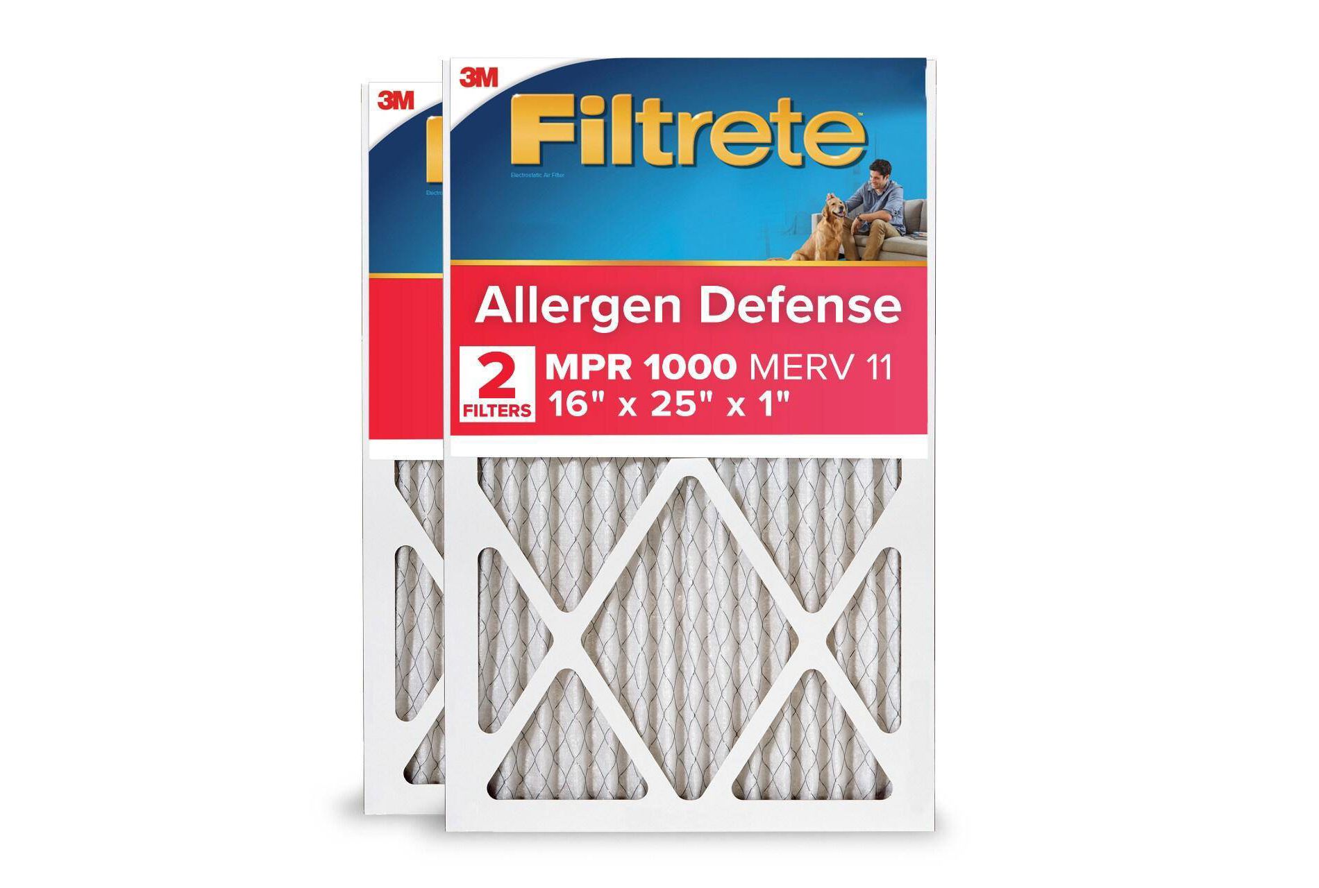 Filtrete 16x25x1 2pk Allergen Defense Air Filter 1000 MPR: MERV 11 Furnace Filter, Electrostatic, Captures Dust & Pollen