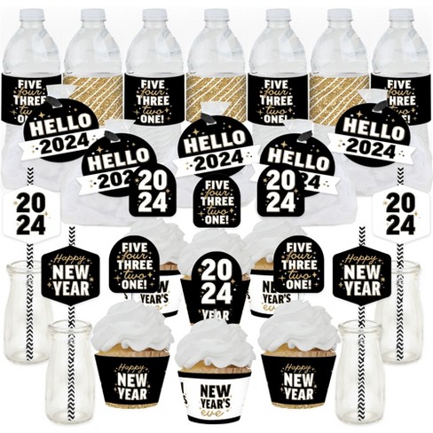 Big Dot of Happiness Hello New Year - Paper Straw Decor - 2024 NYE Party  Striped Decorative Straws - Set of 24
