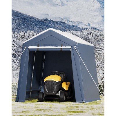 Outdoor Storage Shed, Portable Carport with Roll-up Ventilated Zipper Door and Windows, Heavy Duty Waterproof Tarp, for Motorcycle, Bike
