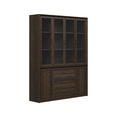 Famapy Glass-Door Kitchen Pantry Cabinet,Kitchen Organizer with 3 Drawers & 13 Shelves,Kitchen Storage Hutch for Organizing Dry Goods,Kitchenware