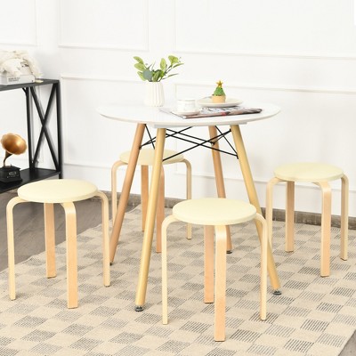 Beige Birch Bentwood Round Stool Set with Padded Seats - 4 Pack