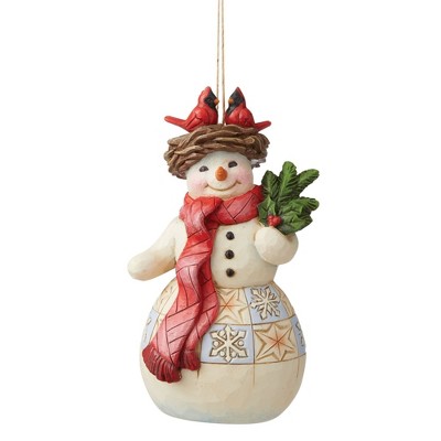 Jim Shore 4.5" Snowman With Cardinal Nest Christmas Snow Man Jim  -  Tree Ornaments