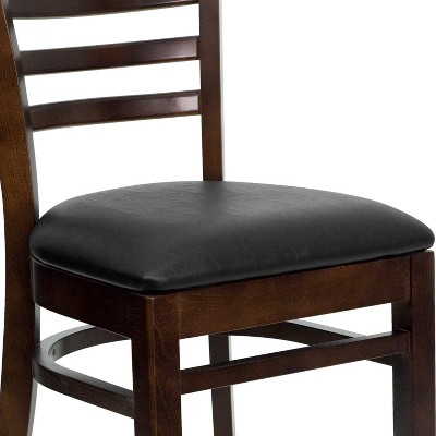 Walnut Wood and Black Vinyl Ladderback Side Chair