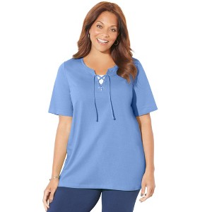 Catherines Women's Plus Size Suprema Lace-Up Tee - 1 of 4