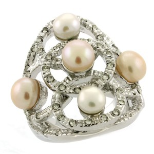 Slickblue Rhodium-Plated Brass Ring with Multi-Color Semi-Precious Pearl, Women's Statement Jewelry, Size 4-12 - 1 of 3