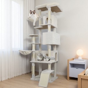 78.8 in Light Gray Cat Tree Tower with Wide Base, Large Condo, 12 Sisal Scratching Post, Big Hammock, Large Top Platform - 1 of 4