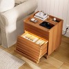 WOWLIVE Wooden Nightstand with 2 Drawers, Modern Bedside Table with Outlets & LED Lights, File Cabinet - 2 of 4