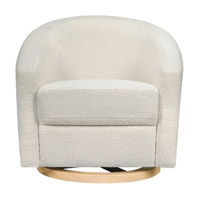 Ivory Boucle Swivel Glider with Cane and Light Wood Base