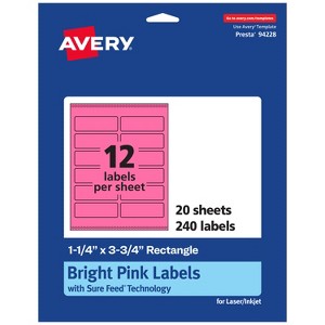 Avery Bright Pink Paper Labels, 1.25" x 3.75" Rectangle - 1 of 4