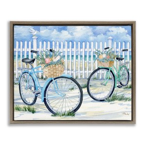 Stupell Industries Bicycles at Beach Fence Floating Frame Canvas Art - 1 of 4