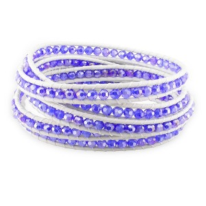 EVERLY JEWELRY | Sterling Silver Purple Leather Cord Wrap Bracelet with Purple Crystal Beads, 39-inch - 1 of 1