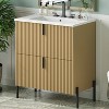 Vynxaria 30 Inch Natural Fluted Bathroom Vanity with Ceramic Sink One Complete Unit Wood Cabinet Two Full Extension Soft Close Drawers Vertical Black - 3 of 4