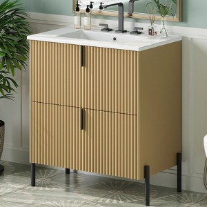 KTMBDW Fluted Design Bathroom Vanity with Ceramic Sink, Wooden Bathroom Storage Vanity with 30 Inch, Small Quick Assembly Bathroom Cabinet - 1 of 4