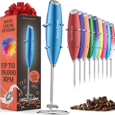 Peach Street Powerful Handheld Milk Frother, Mini Frother Wand, Battery Operated Stainless Steel Mixer, With Stand. for Milk, Latte