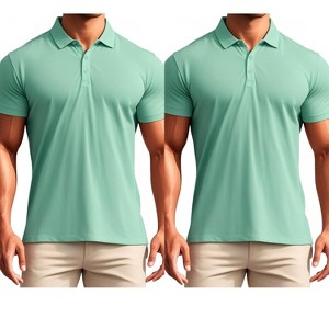 INSPIRE CHIC Men's Short Sleeves Lightweight Regular Fit Casual Business Work Solid Polo Shirts 2 Packs - 1 of 4