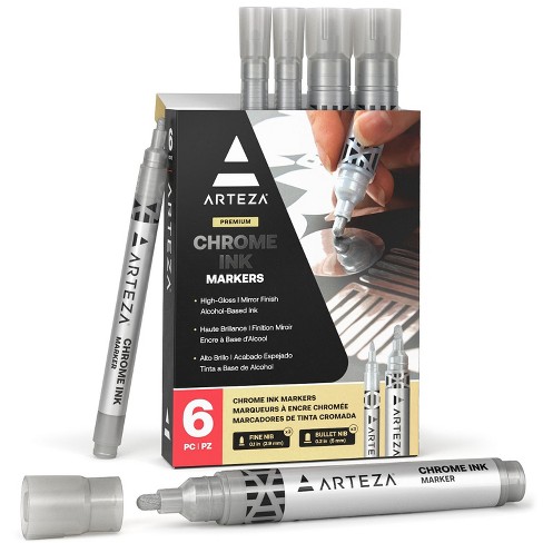 Arteza Chrome Ink Markers - Set Of 6 (fine Tip, Bullet Tip) : Target