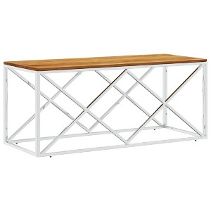 vidaXL Stainless Steel & Solid Acacia Wood Coffee Table - Modern Rectangular Side/Couch Table for Living Room - 1 of 4